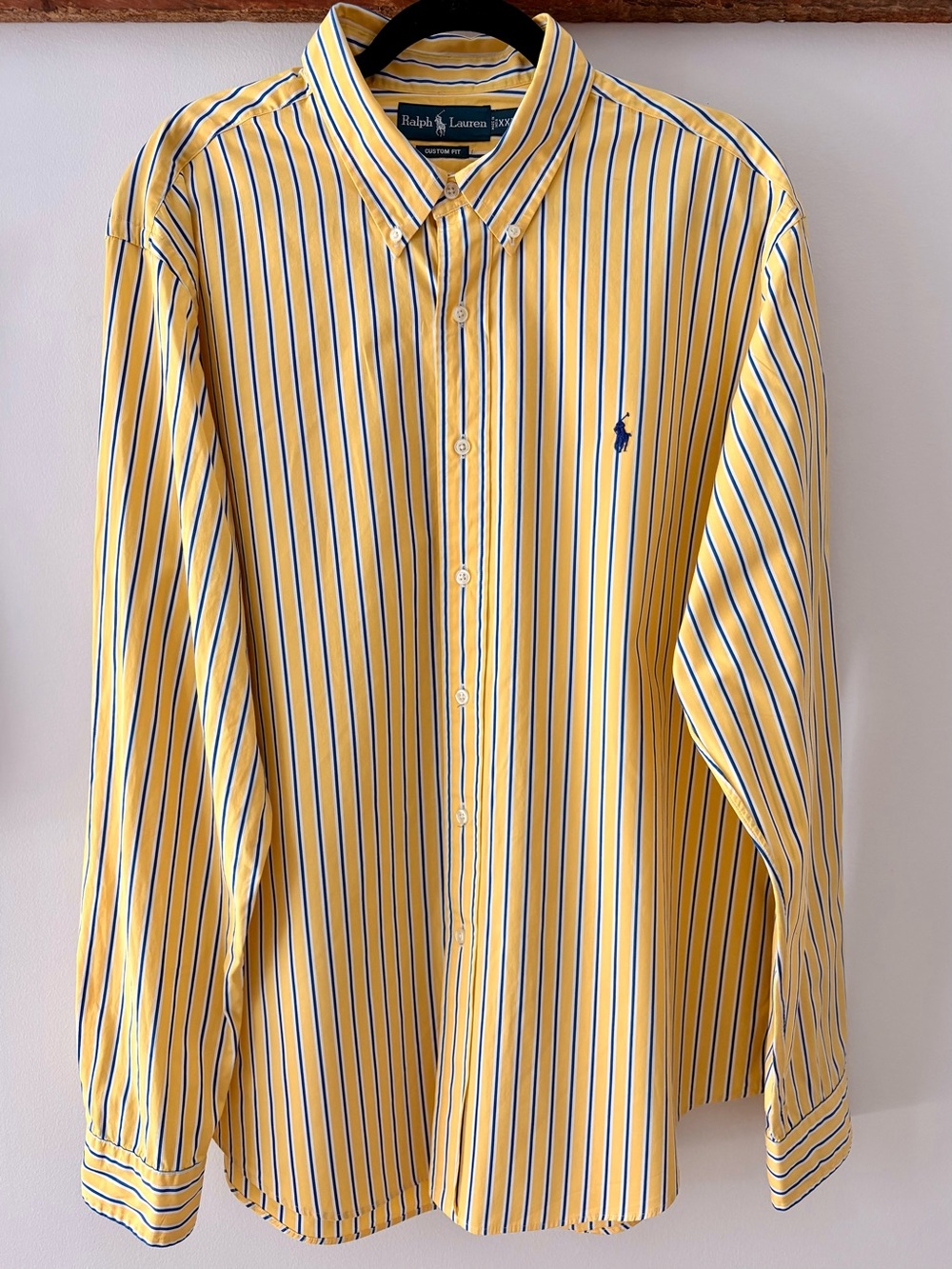 Ralph Lauren—Custom Fit Button Down Shirt, Yellow/Blue/White Stripes (XXL)